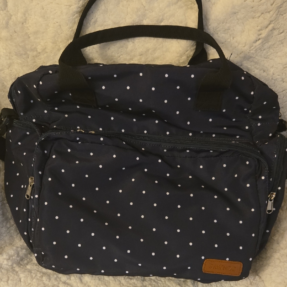 Navy & White Polka Diaper Bag